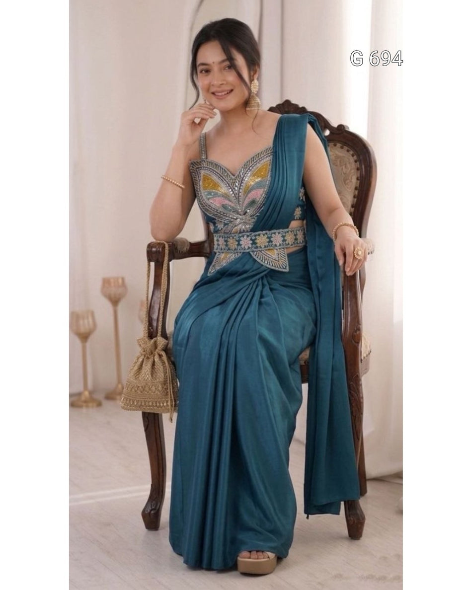 Fashionable Ready To Wear Saree with Elegance G 694 Ferozi