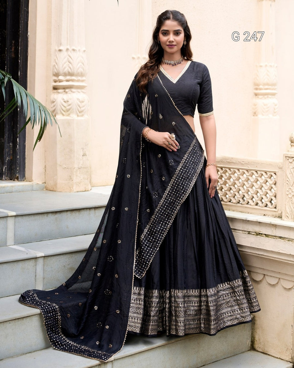 Zari Weaving Pure Chanderi Lehenga with Lace Border – G 247