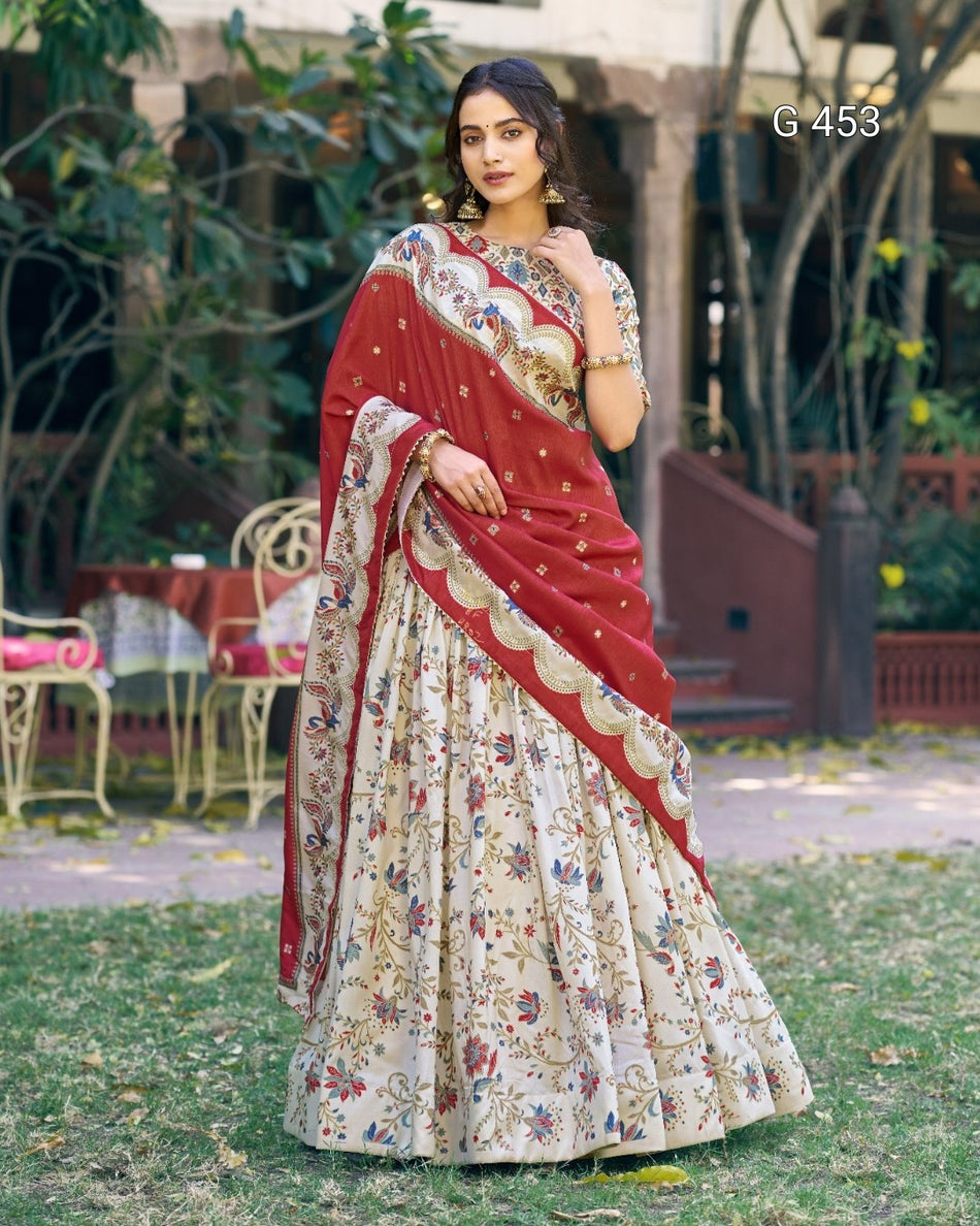Festive Tasar Silk Lehenga with Soft Elegant Shine -  G 453
