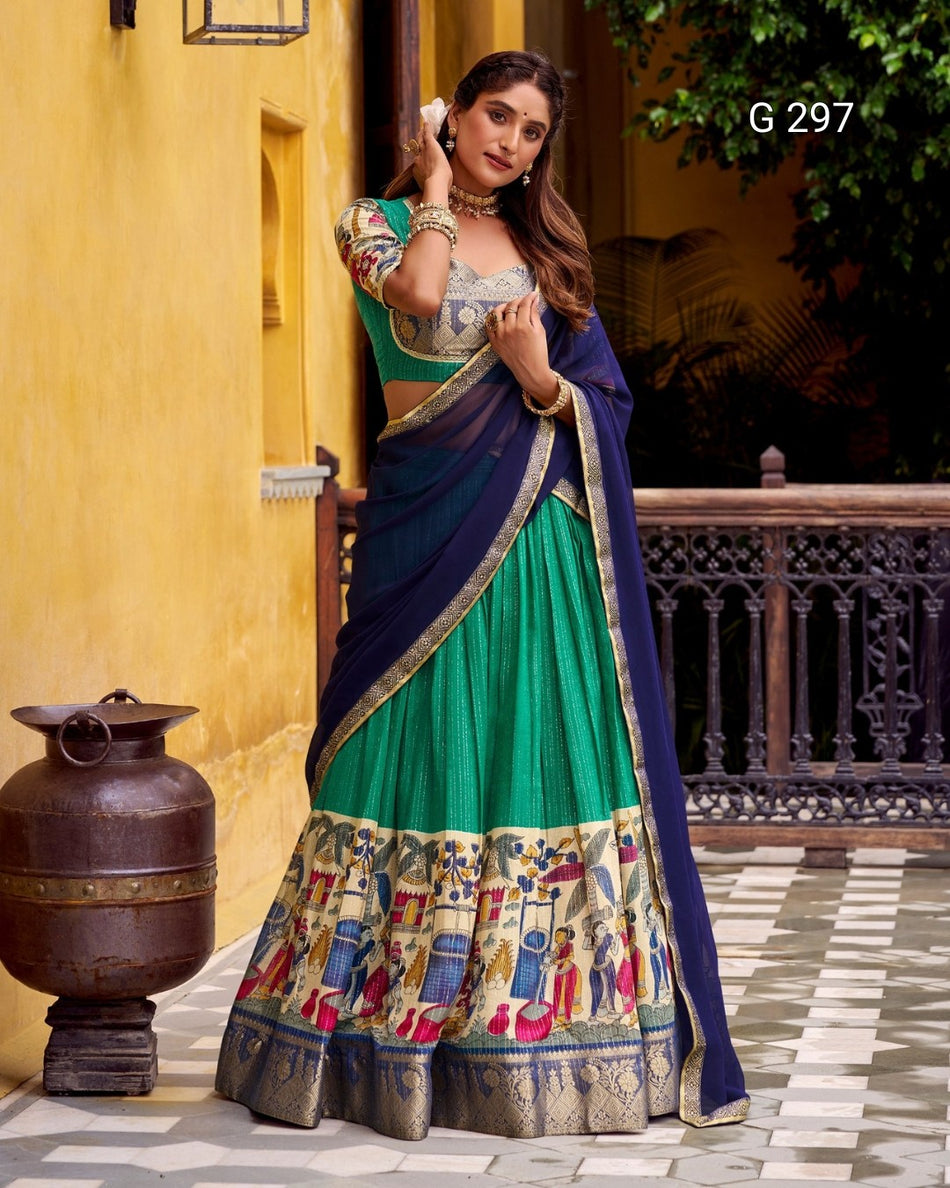 Kalamkari Printed Poly Chanderi Lehenga with Zari Weaving Work – G 297