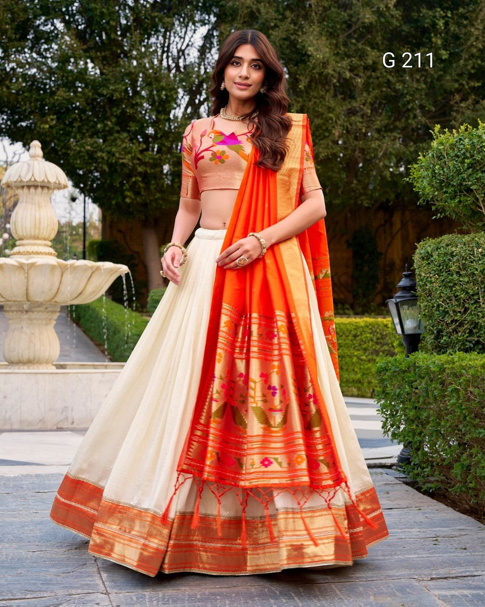 Zari Weaving Vichitra Silk Lehenga with Lace Border – G 211