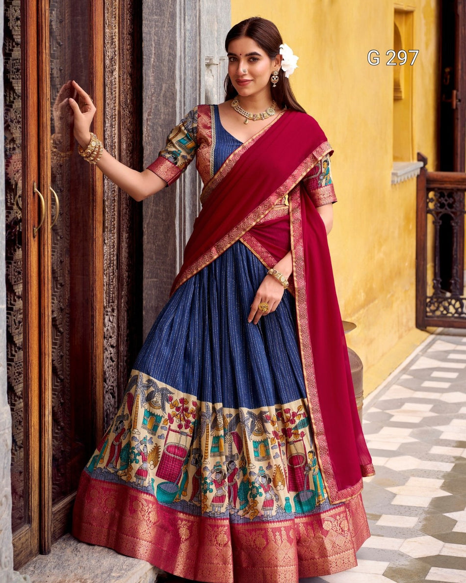 Kalamkari Printed Poly Chanderi Lehenga with Zari Weaving Work – G 297