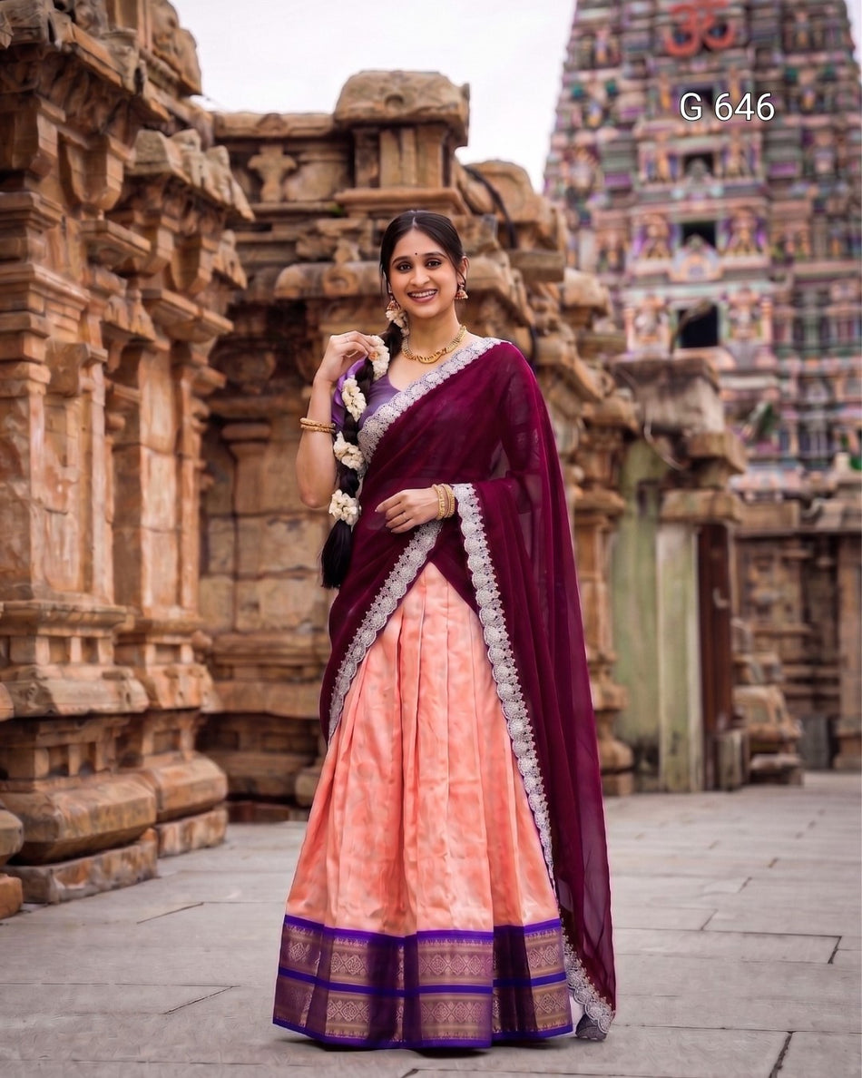 Elegant Kanchipuram Lehenga Choli for Festive Wear G 646