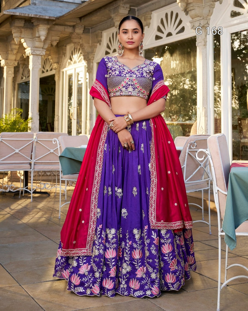 Vichitra Silk Lehenga with Sequins & Thread Embroidery Work – G 168