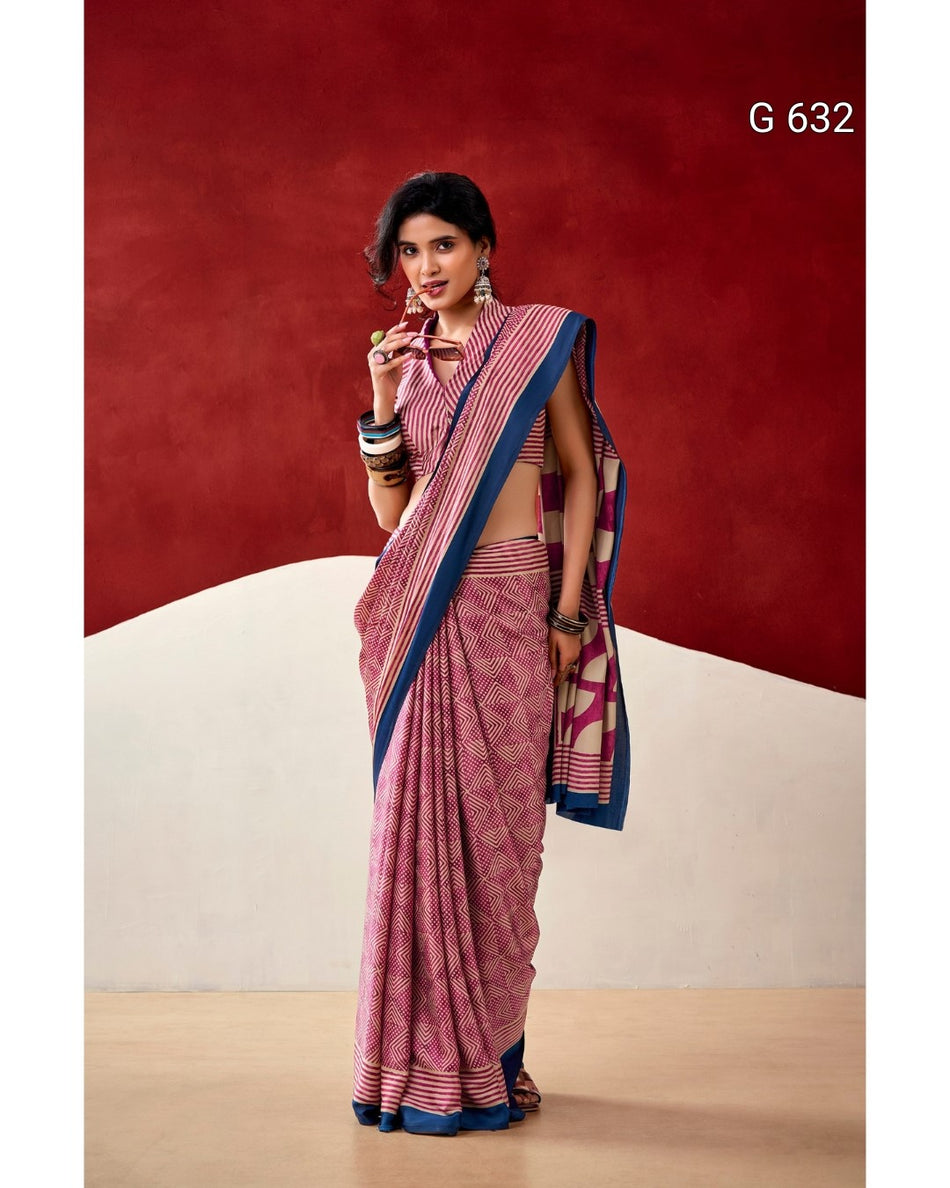 Soft Dull Satin Saree with Fancy Prints - G 632
