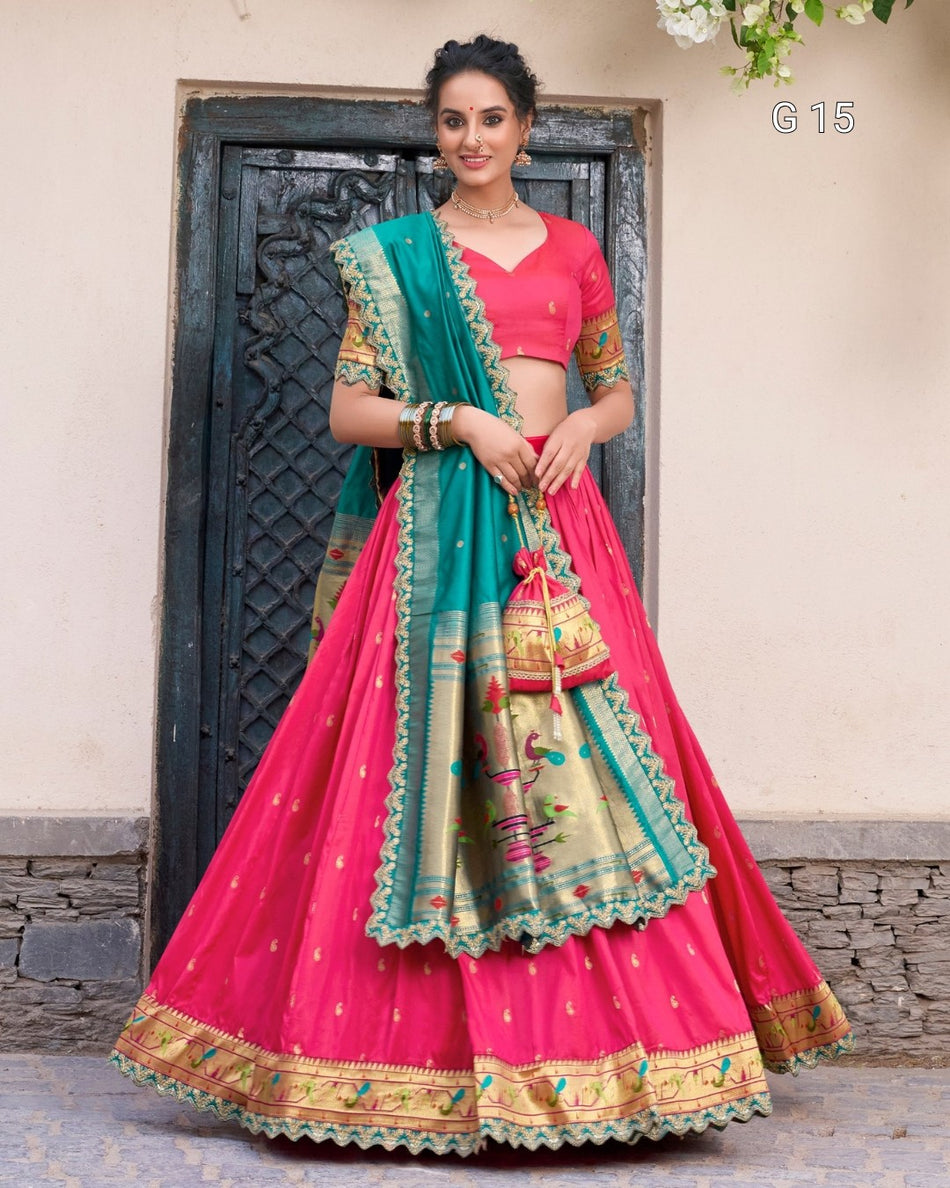 Pink Jacquard Silk Lehenga with Zari Weaving & Sequins Work – G 15