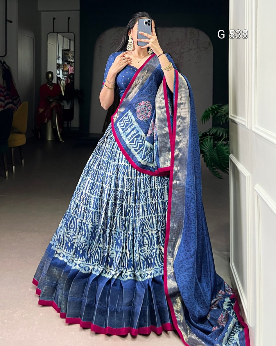 Designer Dola Silk Lehenga with Artistic Batik - G 538