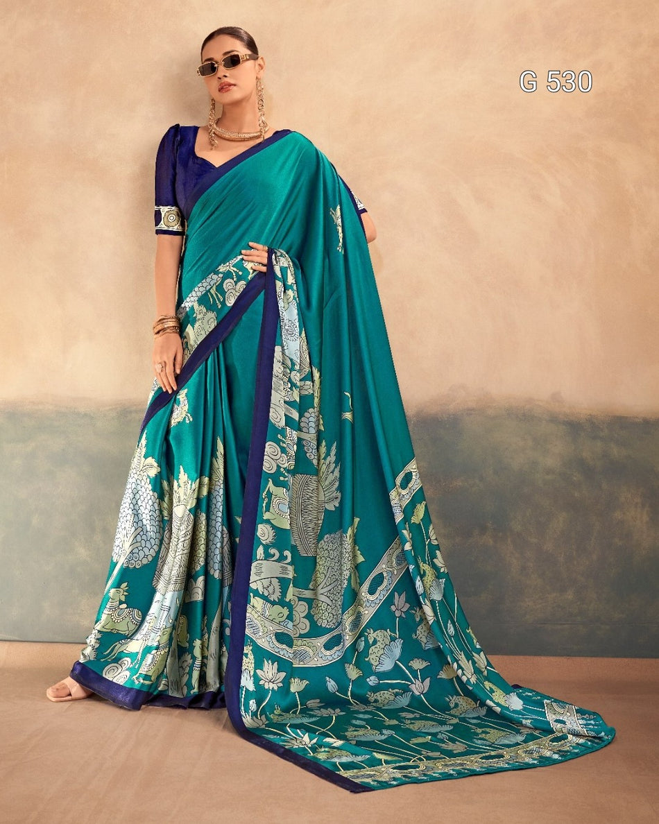Stylish Kalamkari Satin Sarees with Timeless Appeal -  G 530