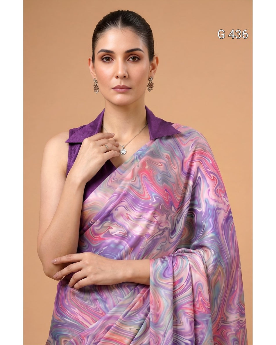 Graceful Printed Satin Saree Collection - G 436