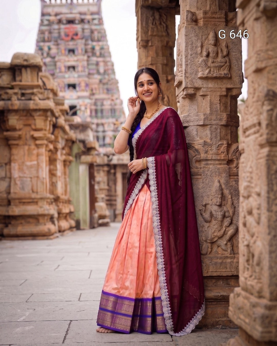 Elegant Kanchipuram Lehenga Choli for Festive Wear G 646