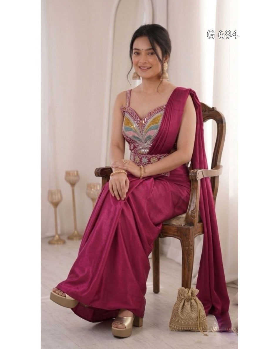 Fashionable Ready To Wear Saree with Elegance G 694 Pink