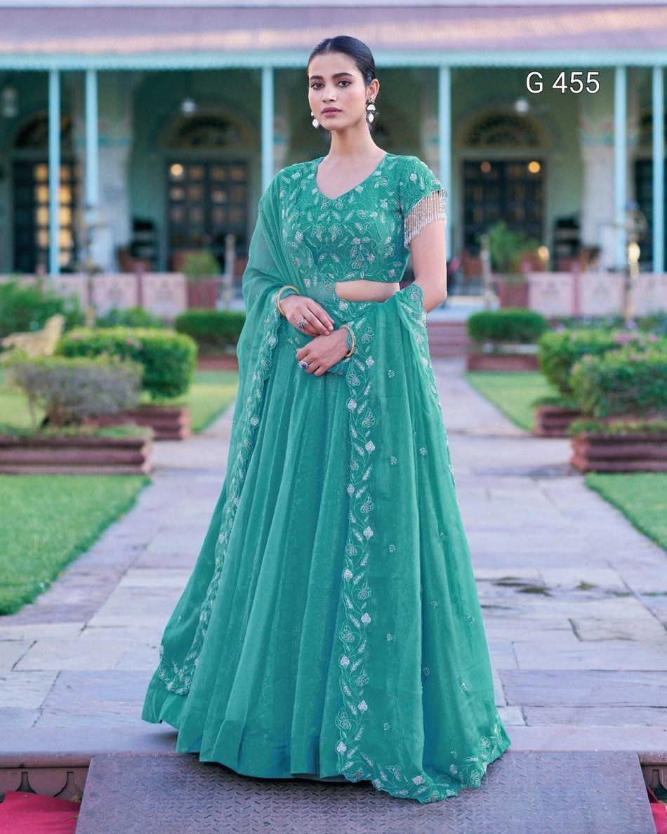 Stylish Lehenga with Intricate Thread and Beads - G 455