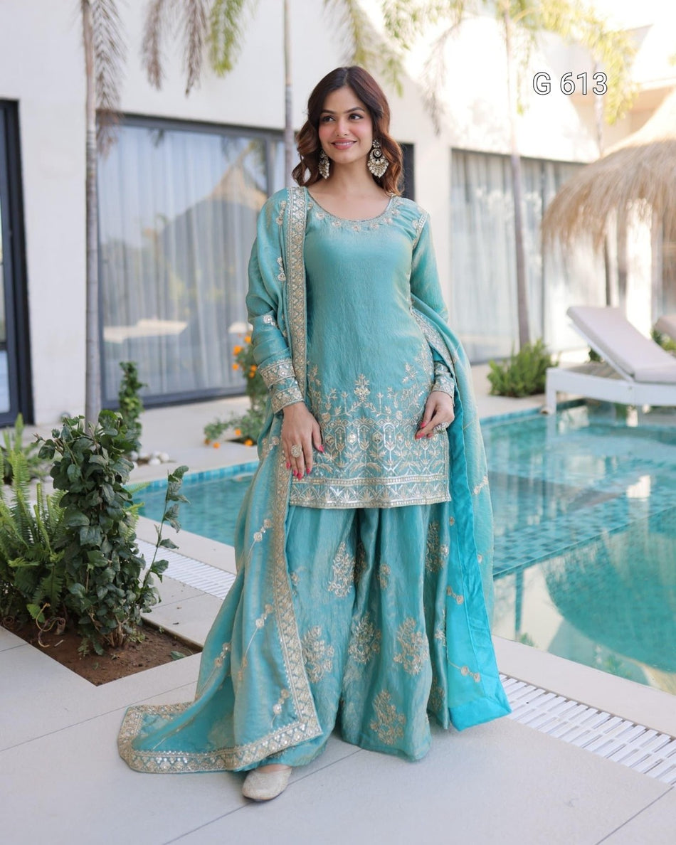 Stylish Embroidered Sharara for Festive Wear - G 613