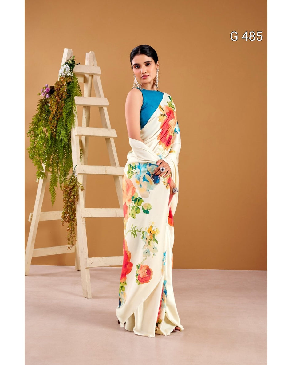 Beautiful Floral Satin Sarees with Elegant Look - G 485