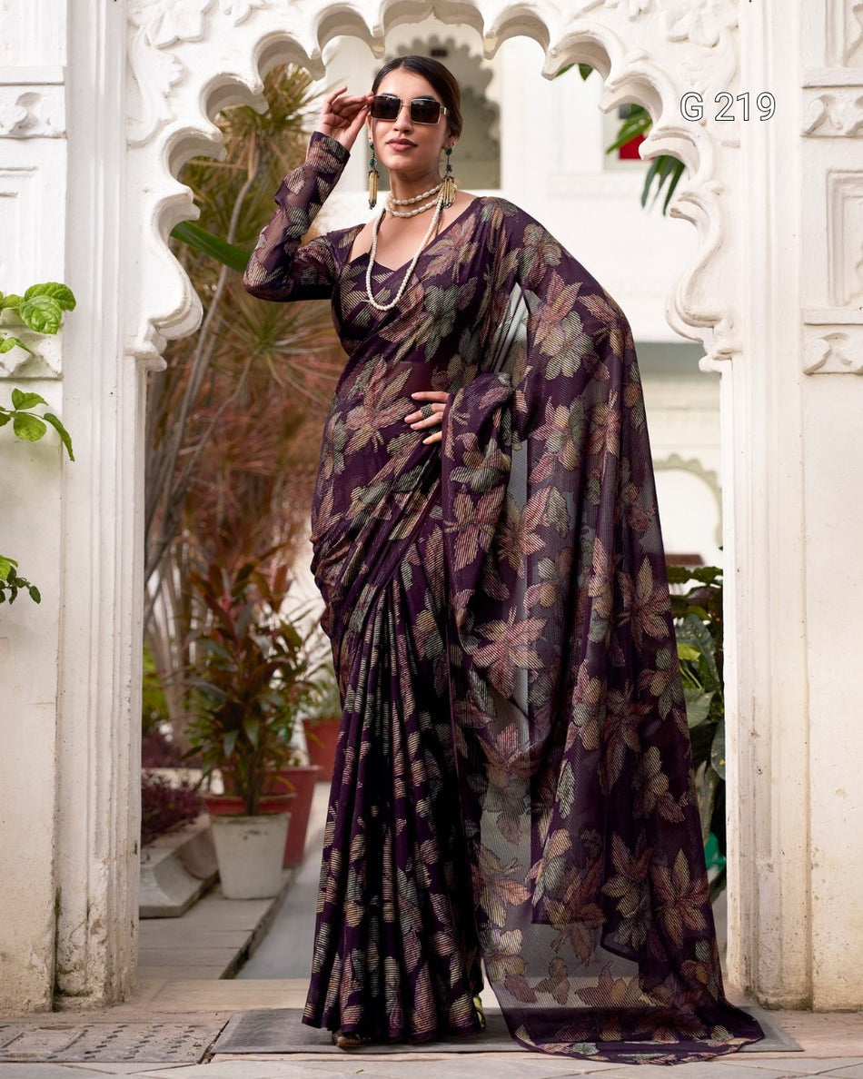 Floral Viscose Lurex Brasso Saree – G 219