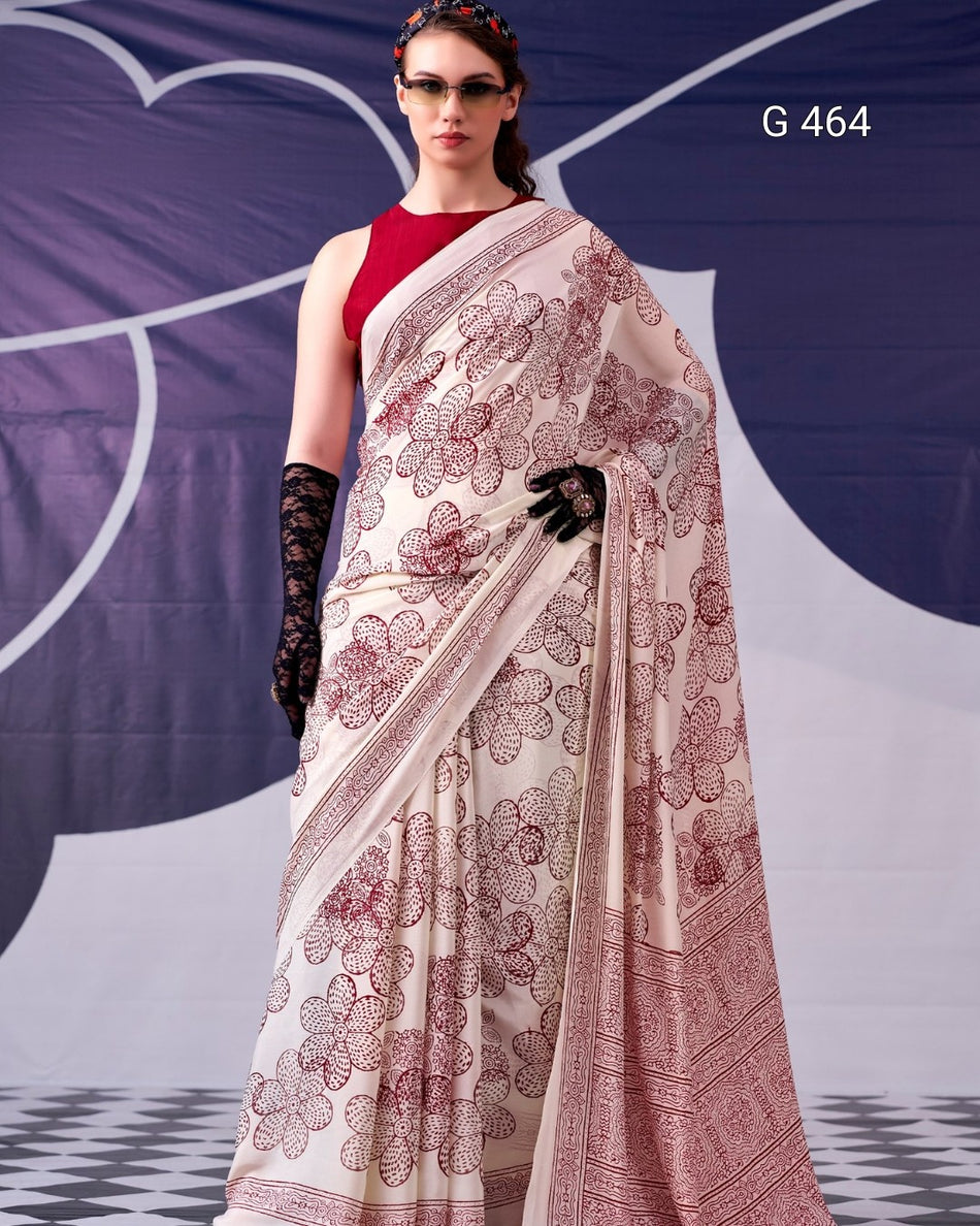 Elegant Satin Sarees with Floral Design Detail - G 464