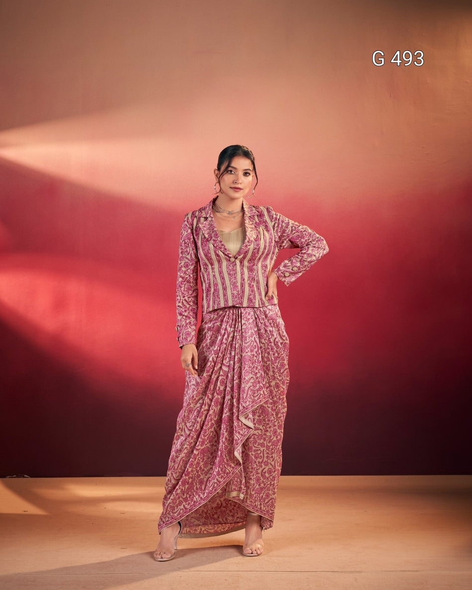 Stylish Tasar Silk Outfit with Modern Ethnic Twist - G 493