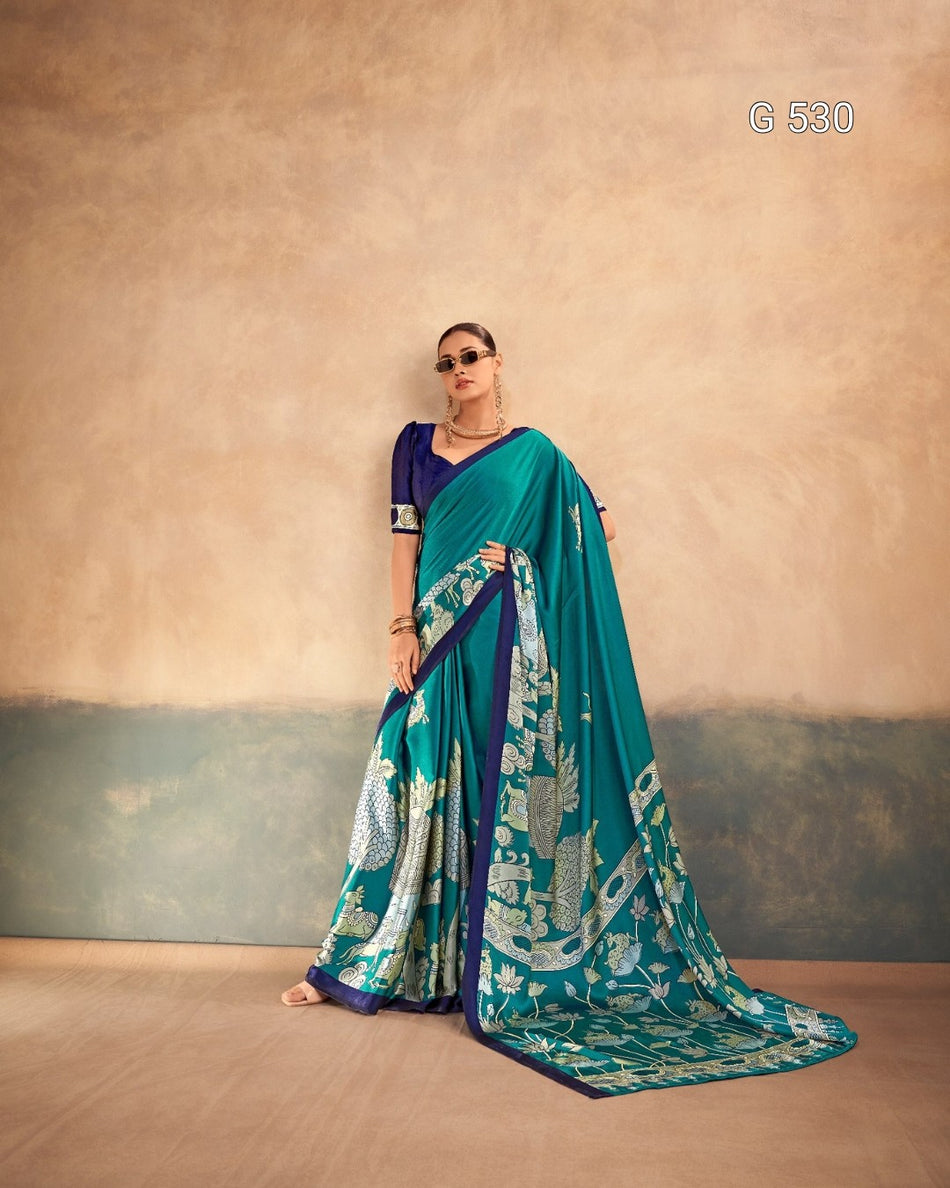 Stylish Kalamkari Satin Sarees with Timeless Appeal -  G 530