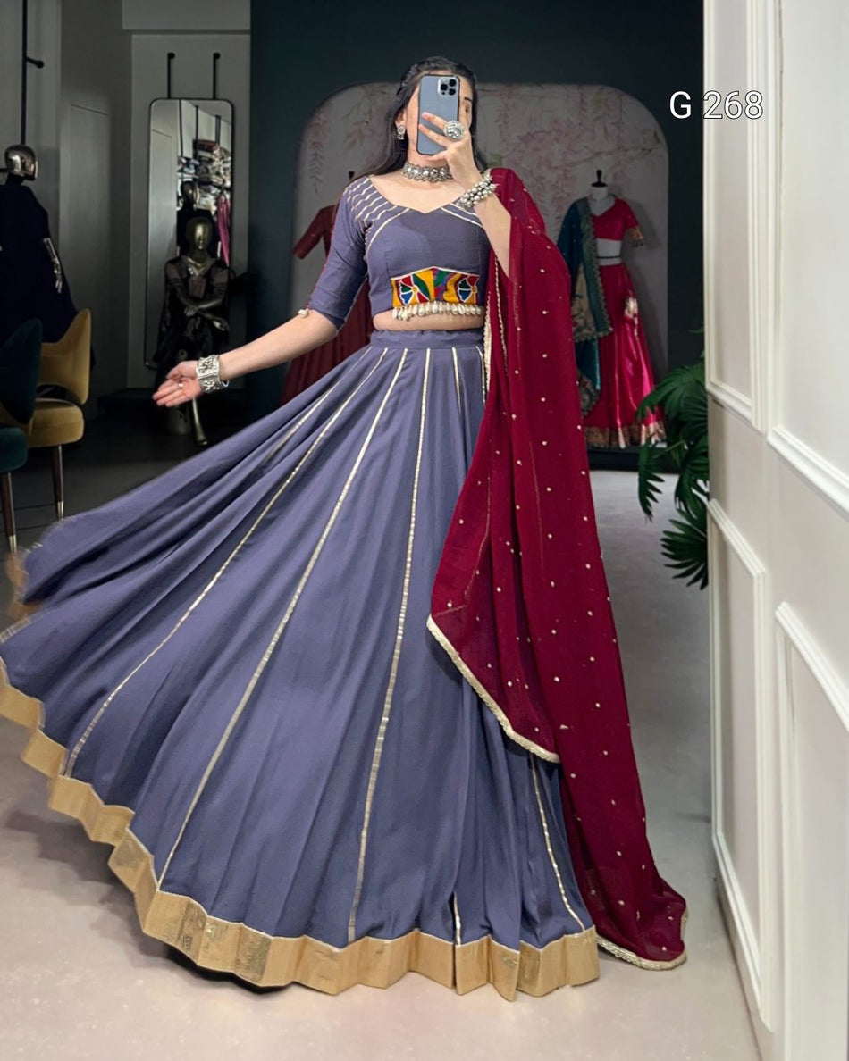 Embossed Design Pure Rayon Lehenga with Gotta Patti Lace Touch Up – G 268