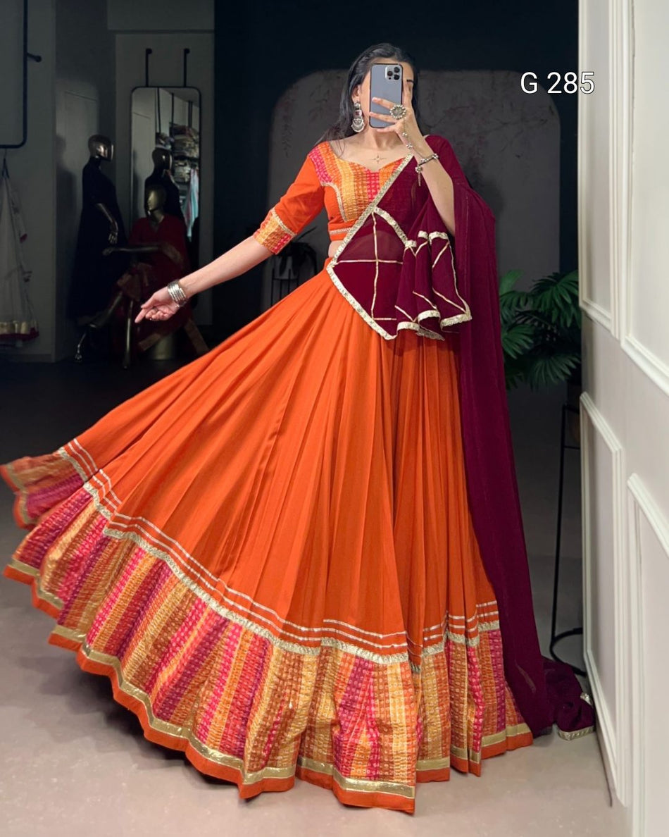 Bandhej Print Pure Rayon Lehenga with Sequins Lace Border – G 285