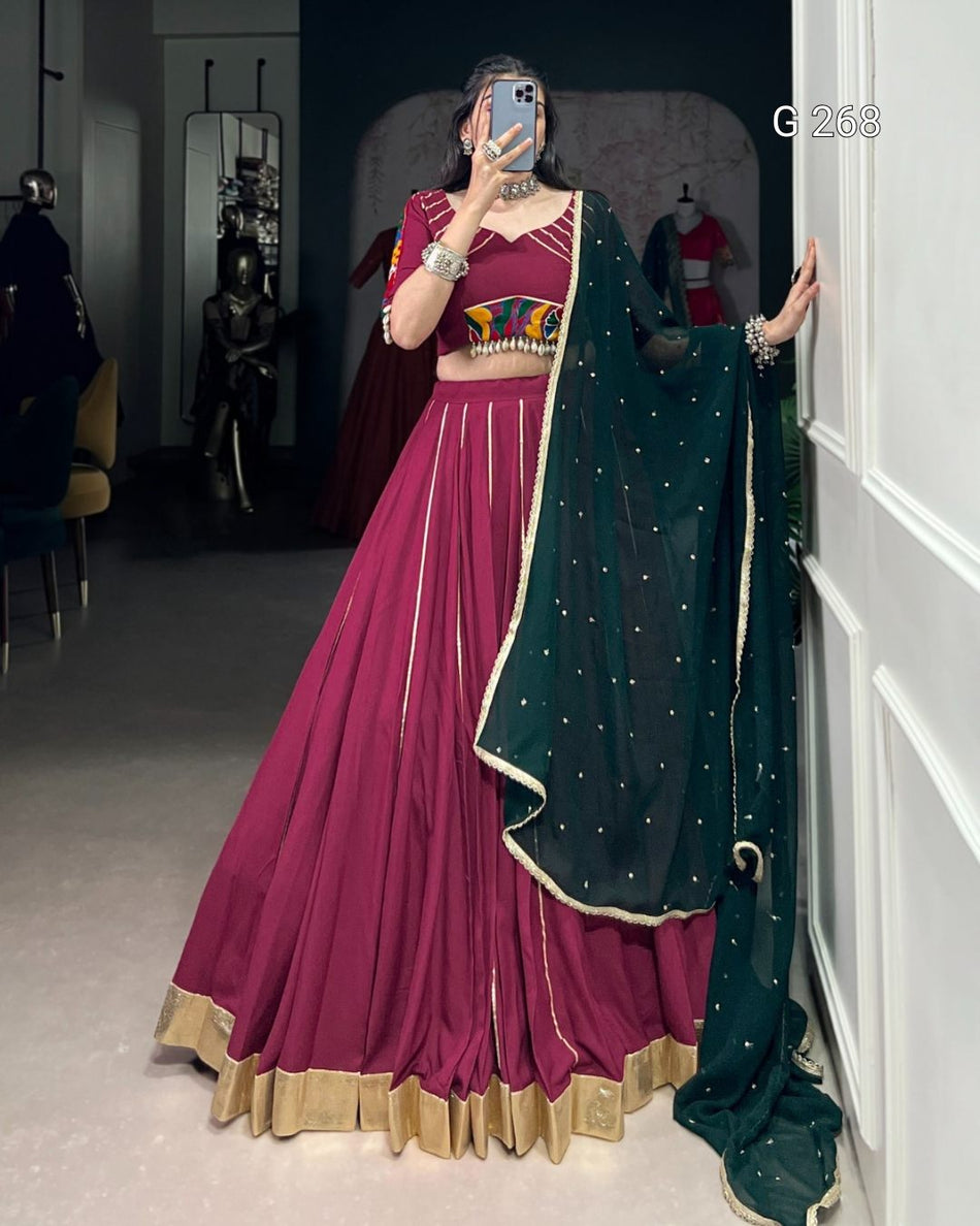 Embossed Design Pure Rayon Lehenga with Gotta Patti Lace Touch Up – G 268