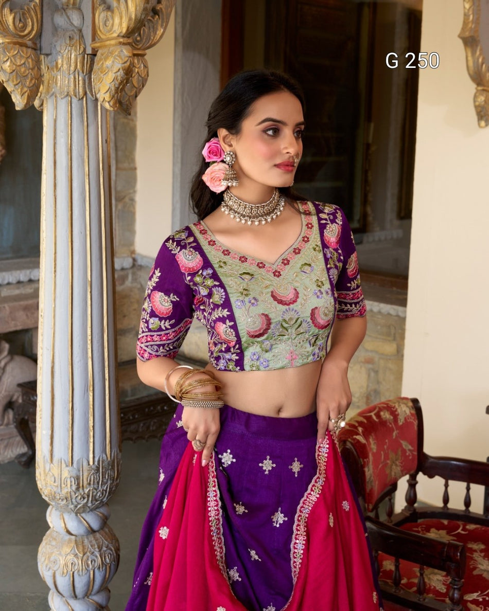 Sequins & Thread Embroidery Vichitra Silk Lehenga – G 250