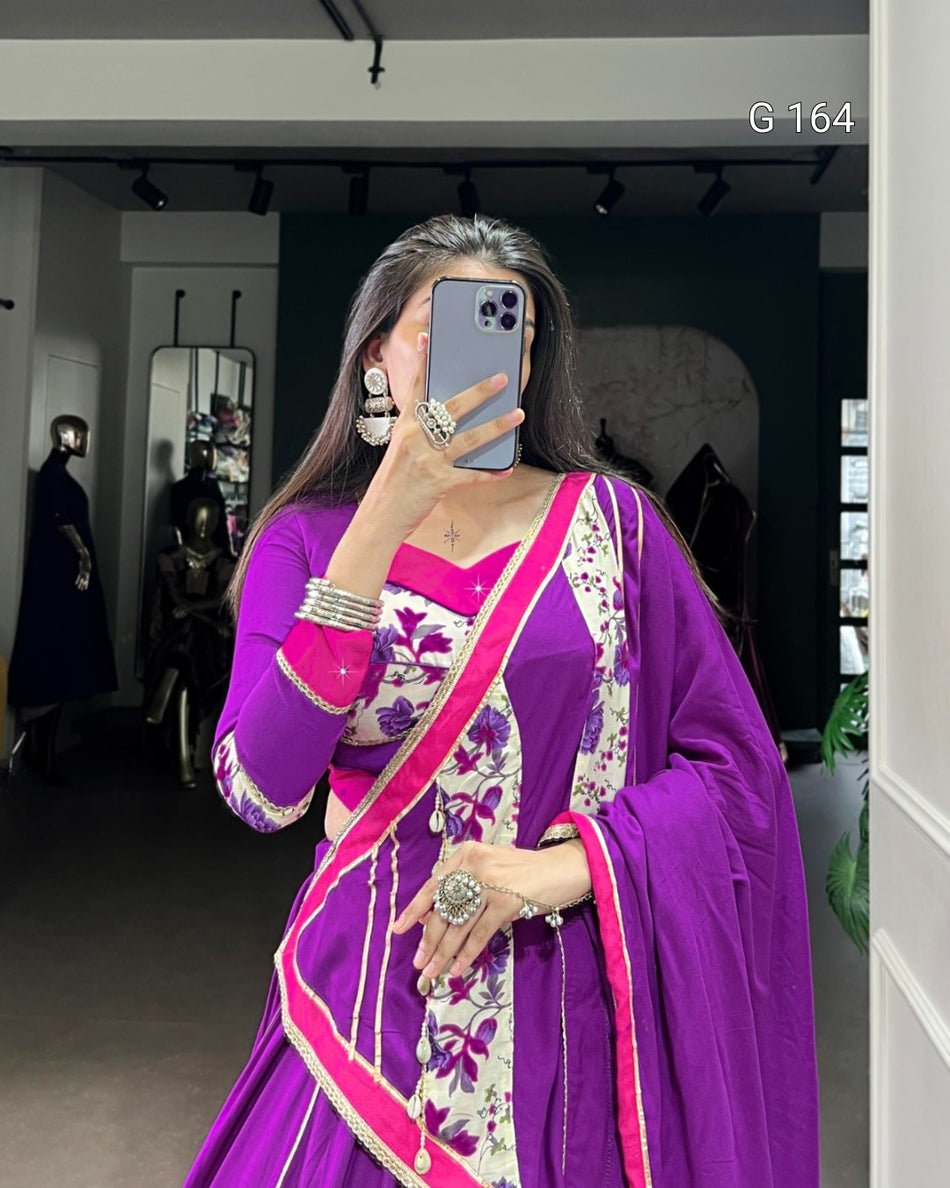 Purple Pure Rayon Lehenga with Original Mirror Hand Work & Lace Touch Up-G 164
