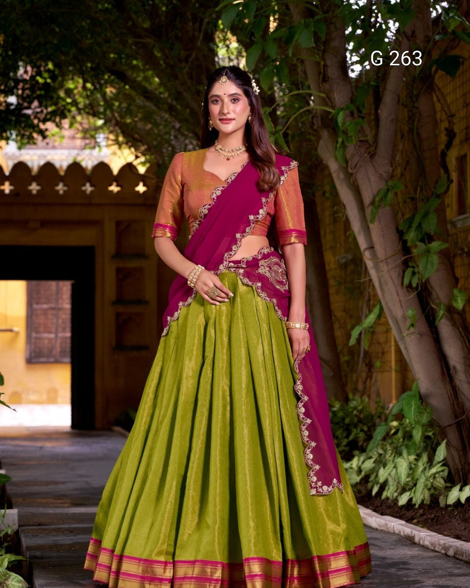Kanchipuram Zari Work Lehenga with Sequins Dupatta – G 263