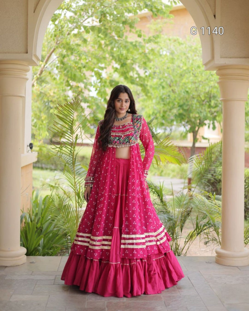 Designer Garba Lehenga Kurti Set for Women G 1140 Rani Pink