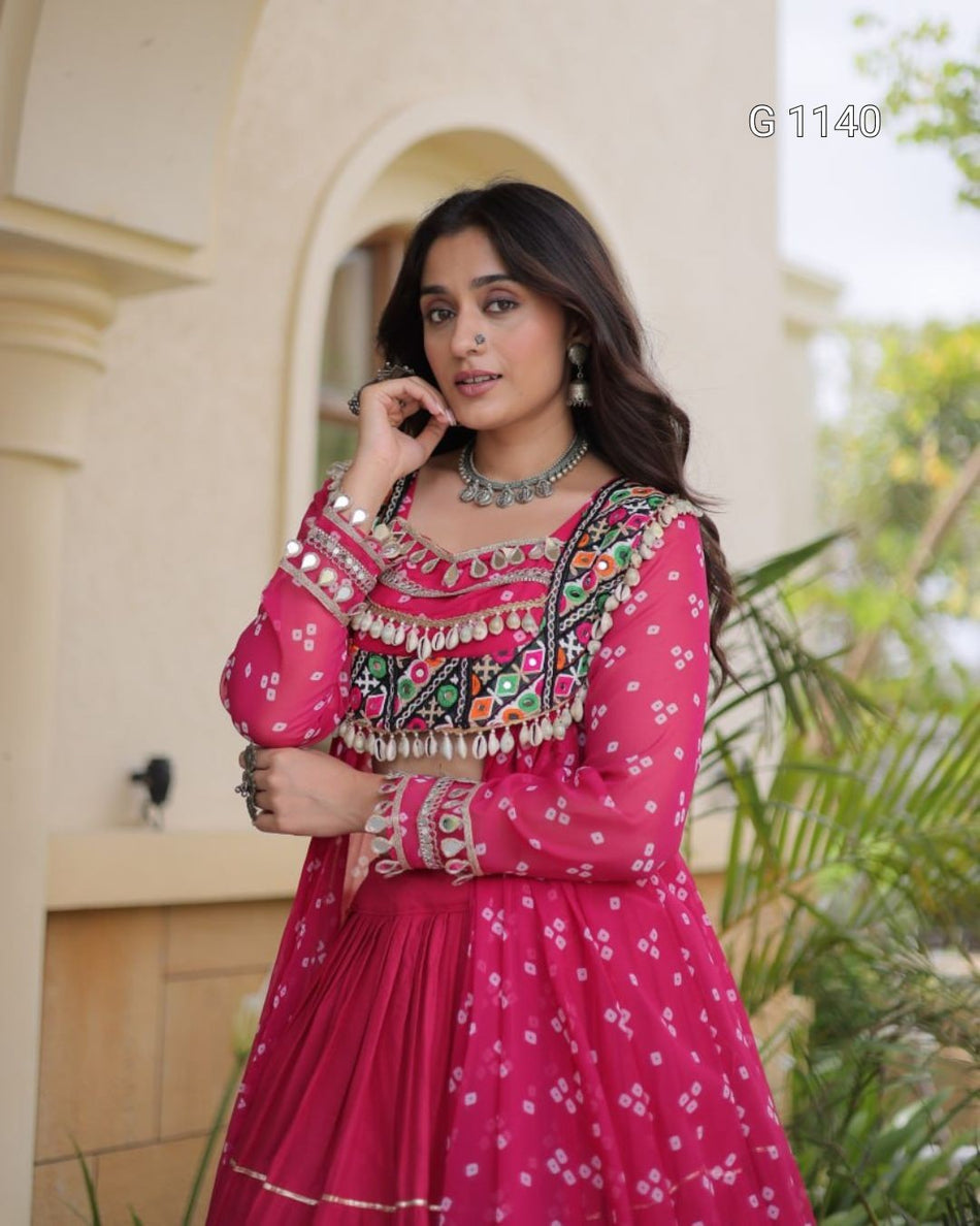 Designer Garba Lehenga Kurti Set for Women G 1140 Rani Pink