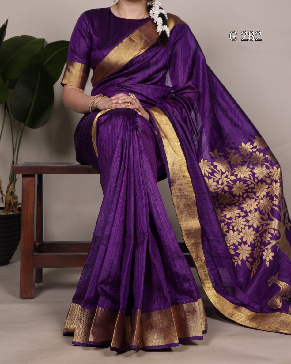 Raw Silk Saree with Zari Weaving Blouse – G 282