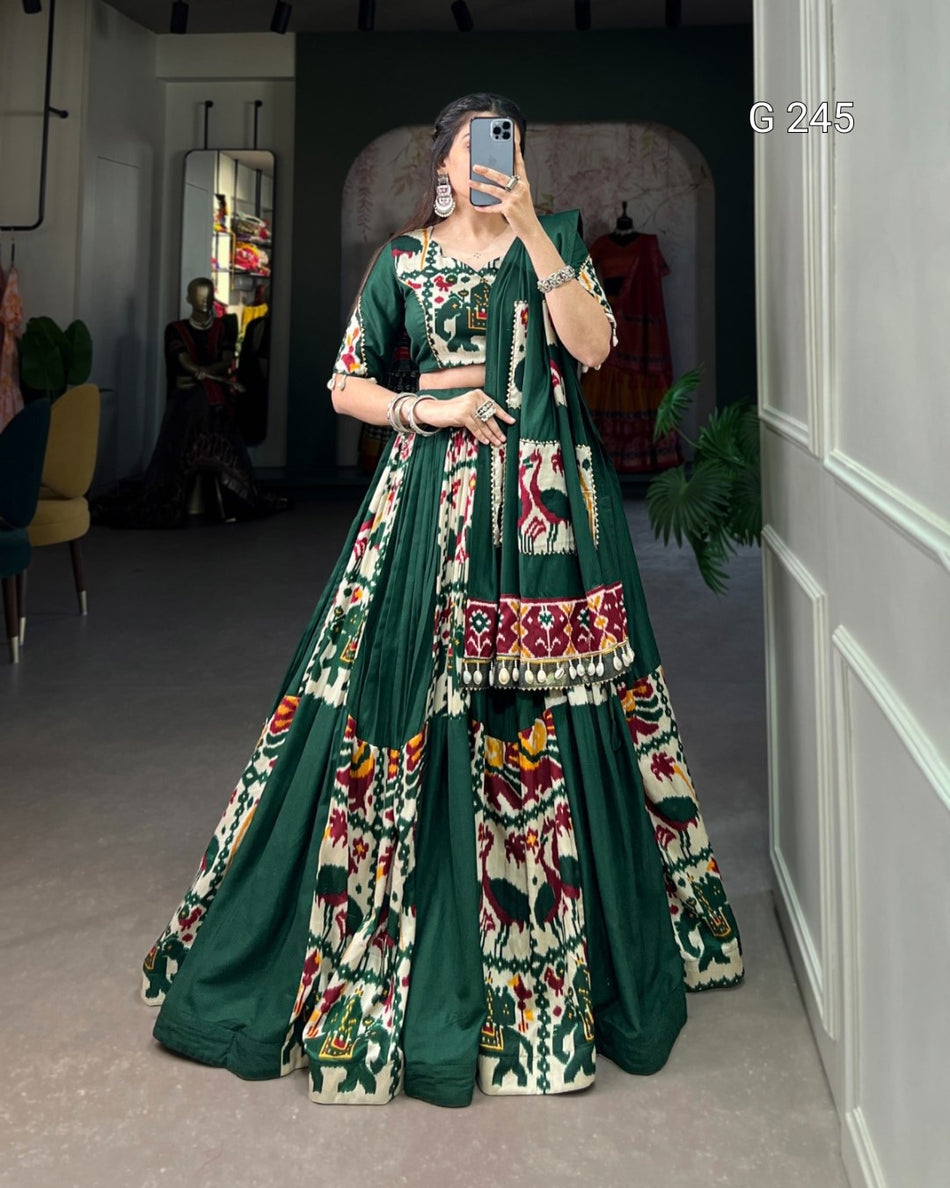 Plain and Printed Rayon Lehenga with Gota Patti & Cowrie Lace – G 245