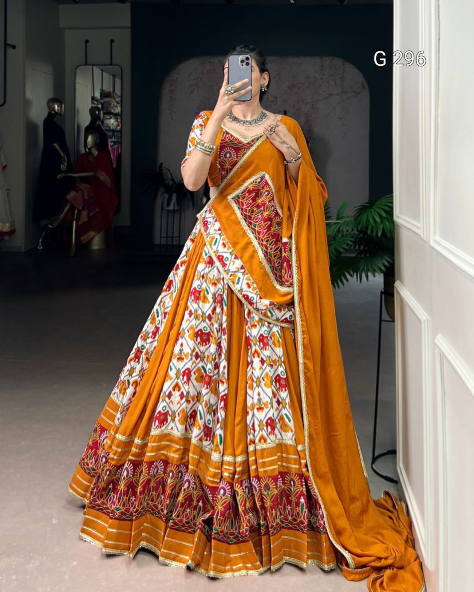 Patola Print Rayon Lehenga with Gamthi Work & Lace Touch Up – G 296