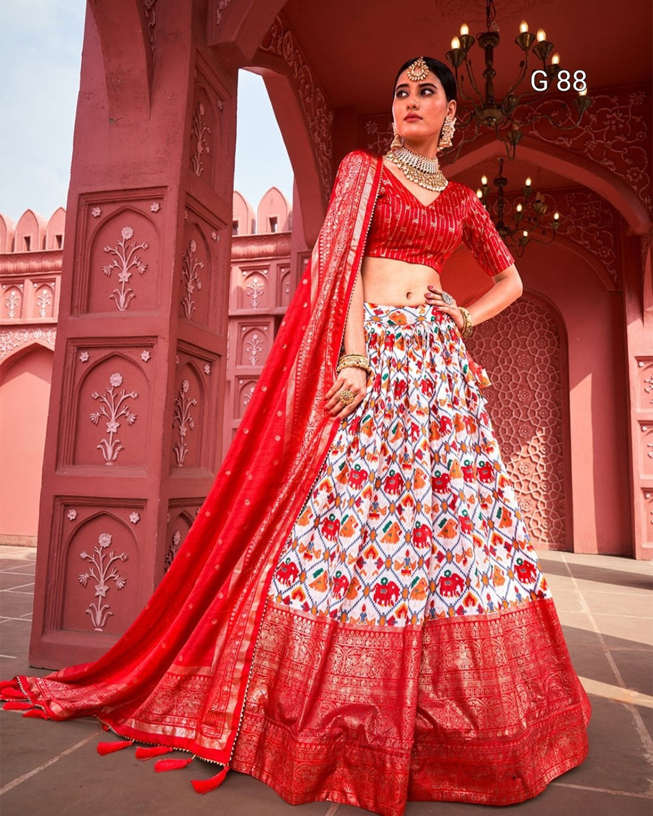 Dola Silk Lehenga with Patola Print & Foil Work Patta – G88
