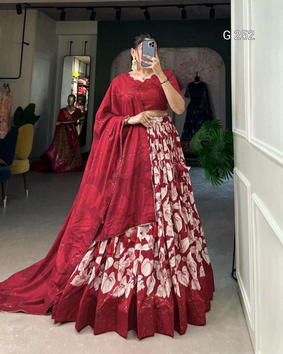 Floral Print Tussar Silk Lehenga with Foil Print – G 252