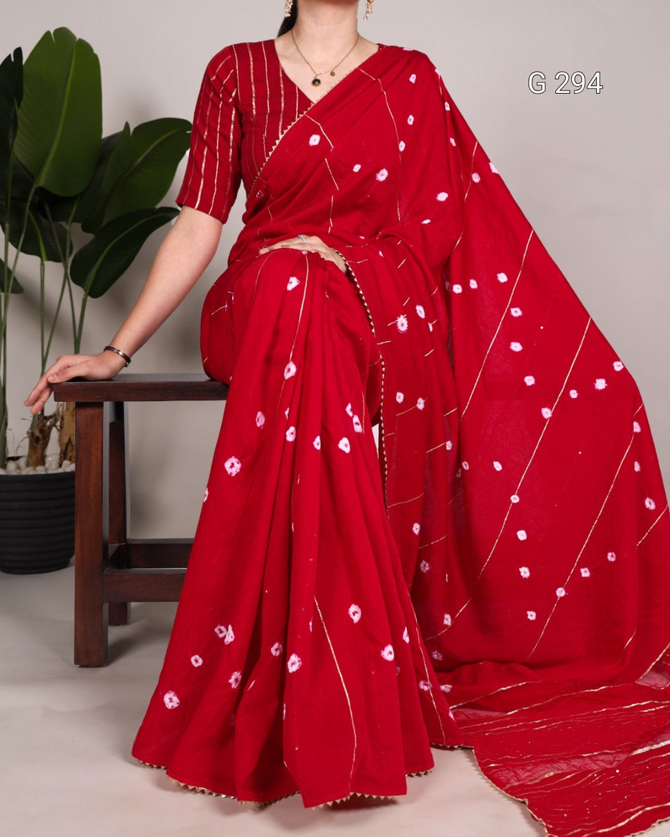 Sequins and Zari Line Viscose Chanderi Saree with Gota Patti Lace Border – G 294
