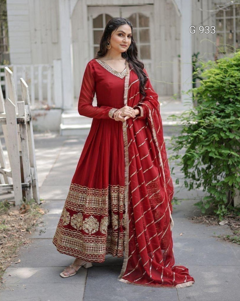 Elegant Embroidered Gown with Dupatta - G 933