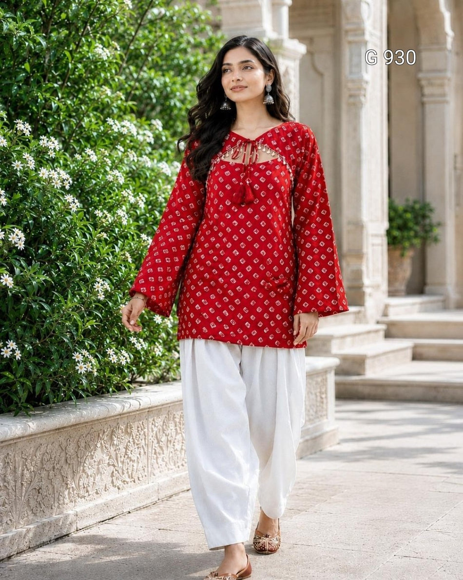 Comfortable Bandhej Cotton Suit Set - G 930