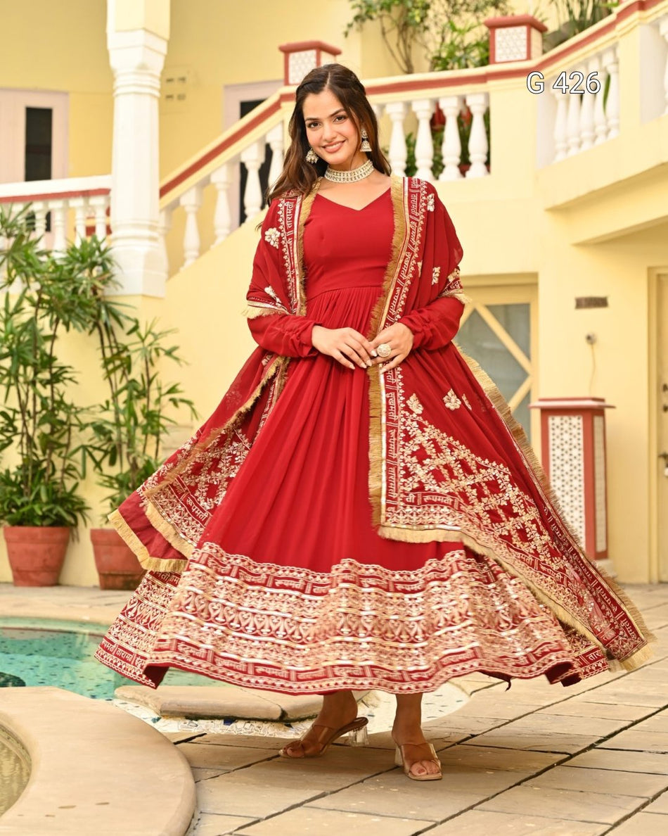 Faux Blooming Gown with Zari & Sequins Embroidery – G 426