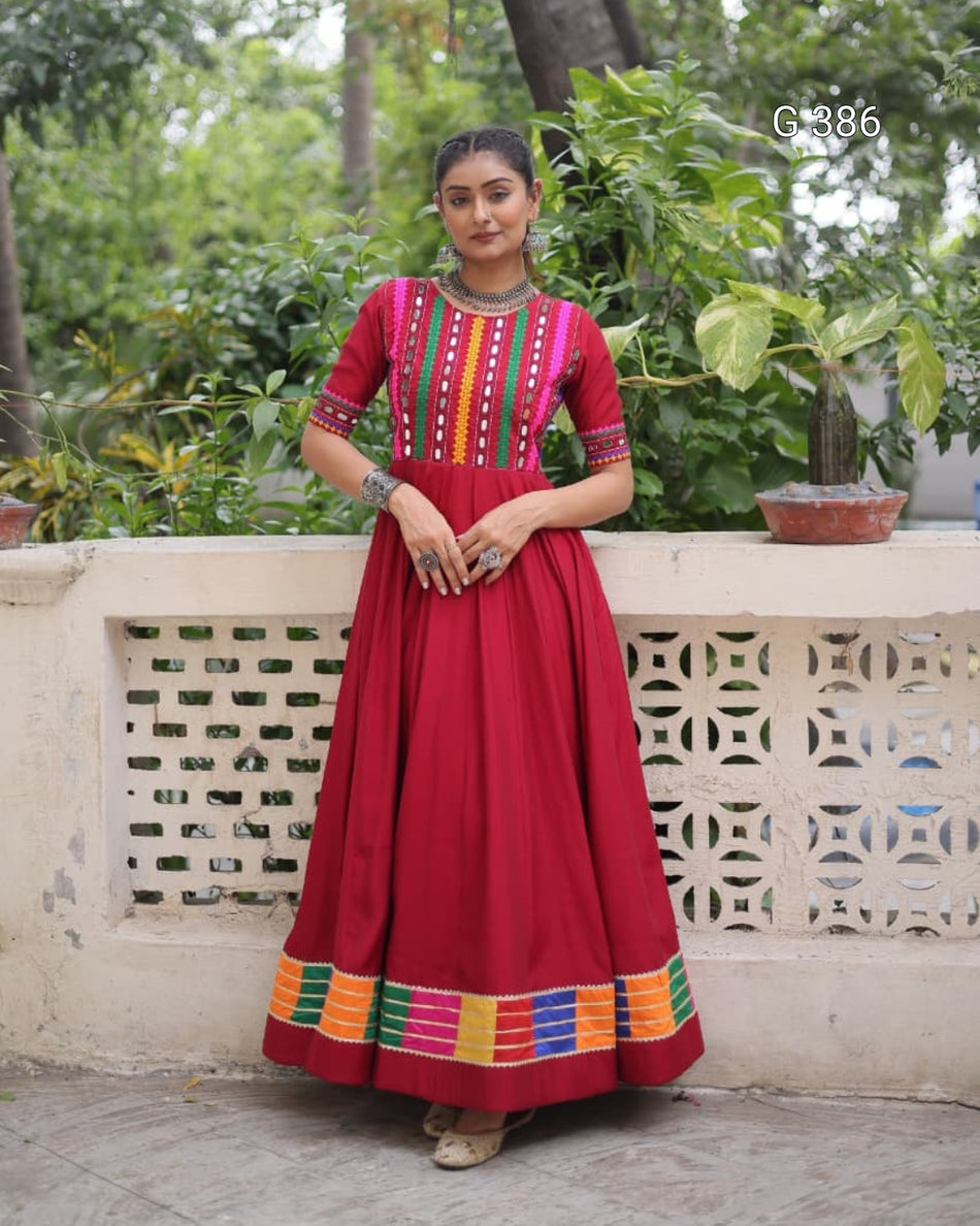 Roman Gown with Multicolor Thread & Mirror Work – G 386