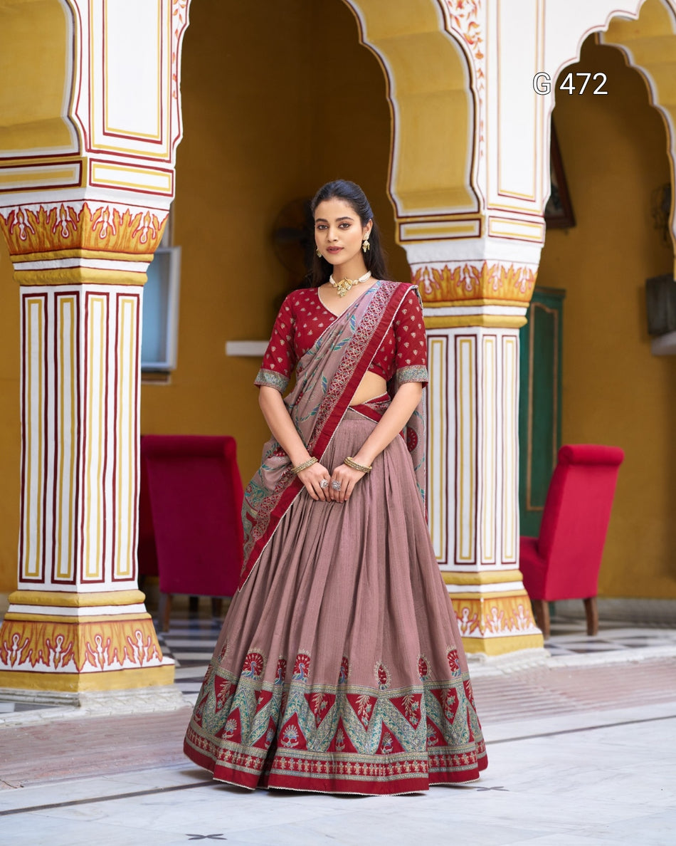 Designer Tasar Silk Lehenga with Print and Sparkle - G 472