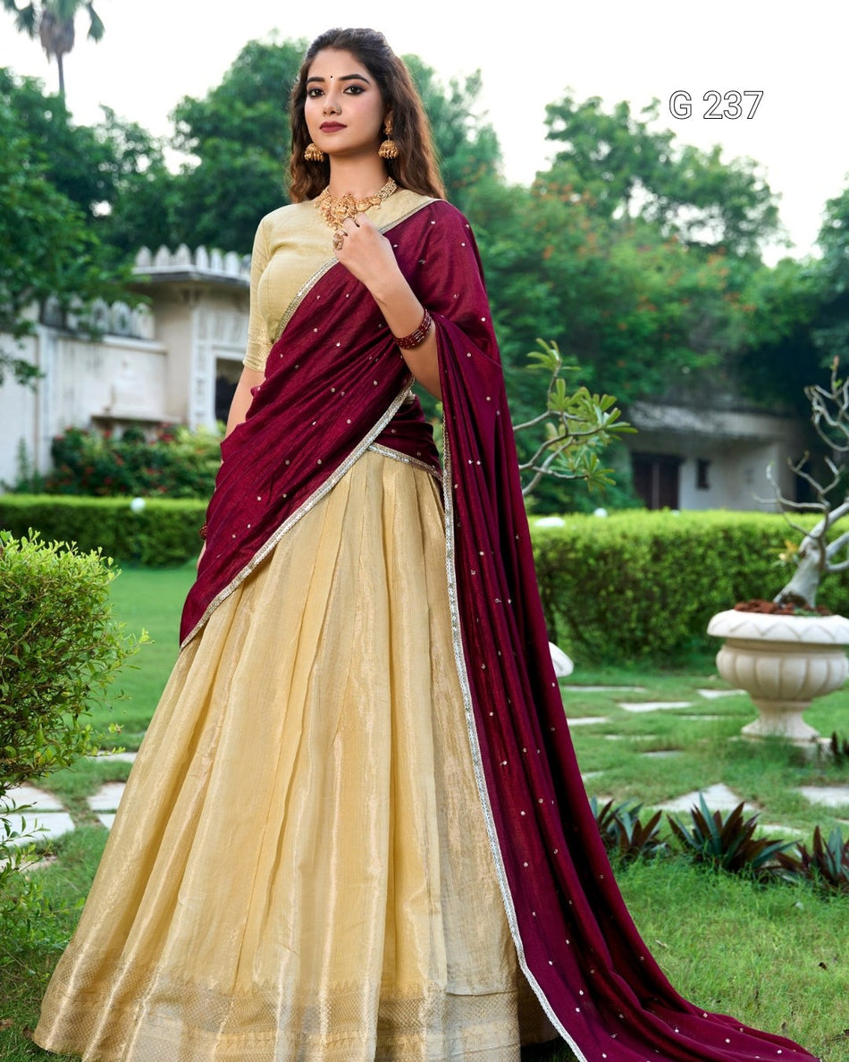 Zari Weaving Kanchipuram Lehenga with Vichitra Silk Dupatta – G 237