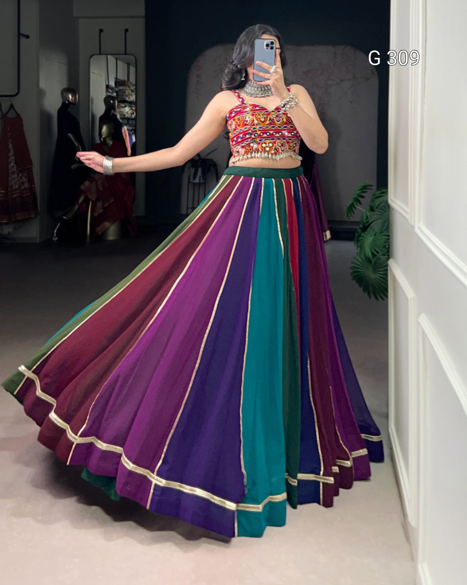 Georgette Lehenga with Real Mirror & Lace Touch Up – G 309