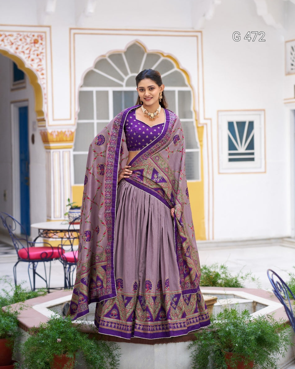 Designer Tasar Silk Lehenga with Print and Sparkle - G 472