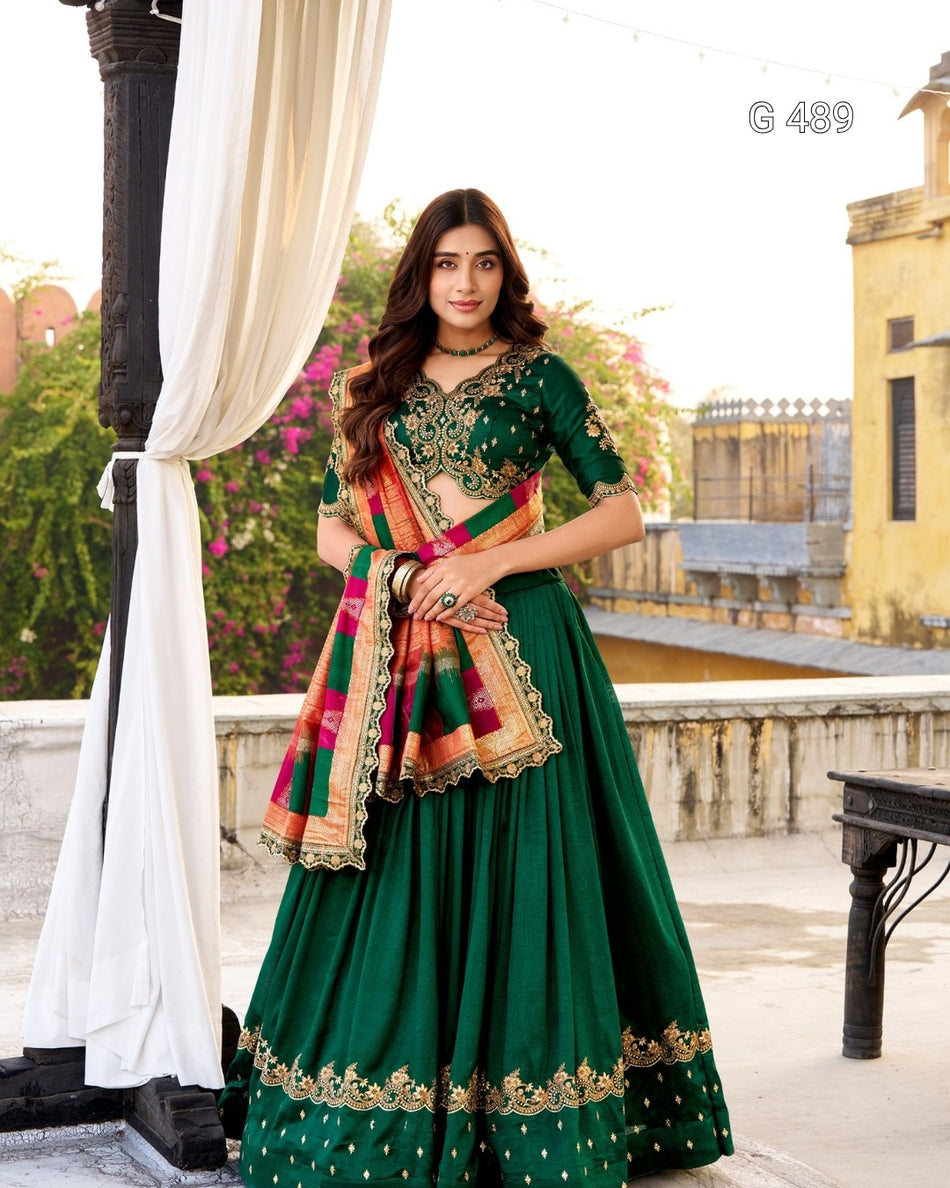 Premium Vichitra Silk Lehenga for Wedding Festive Wear - G 489