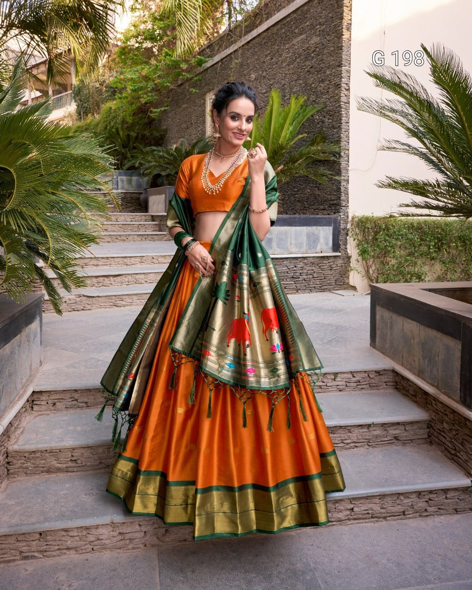 Black Jacquard Silk (Paithani) Lehenga with Zari Weaving Work – G 198