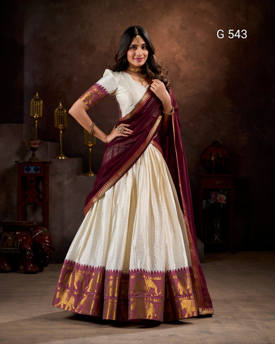 Onam Special Kerala Style Poly Cotton Half Saree - G 543