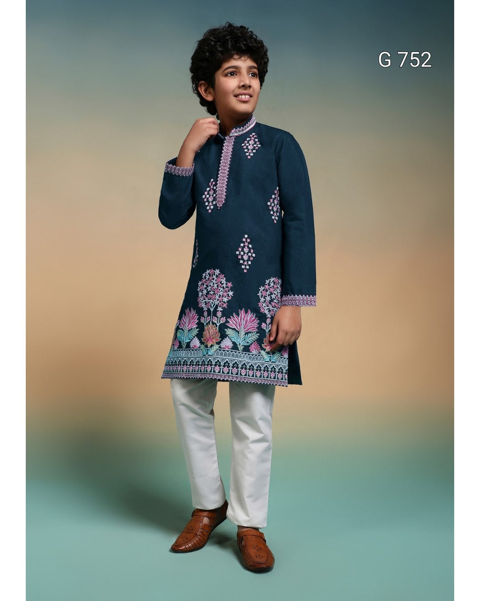 Premium Kids Kurta & Pant Set – Festive Viscose Silk & Cotton Outfit - G 752