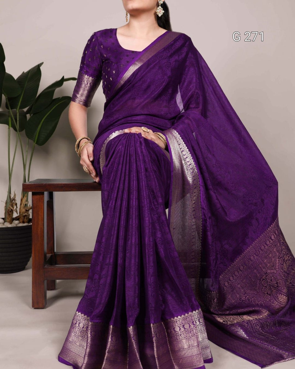 Self Printed Chinon Saree with Zari Weaving – G 271