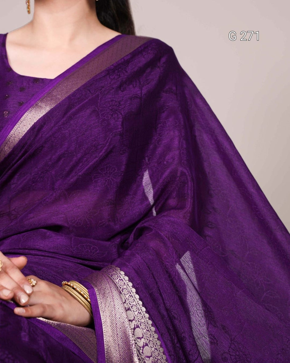 Self Printed Chinon Saree with Zari Weaving – G 271